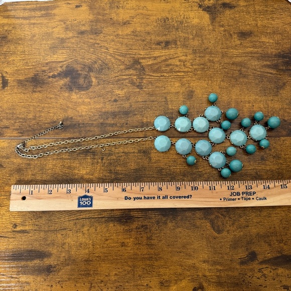 Y2K Chunky Statement Necklace Drop Tier Turquoise Gold Tone Costume Prop Queen - Picture 5 of 5